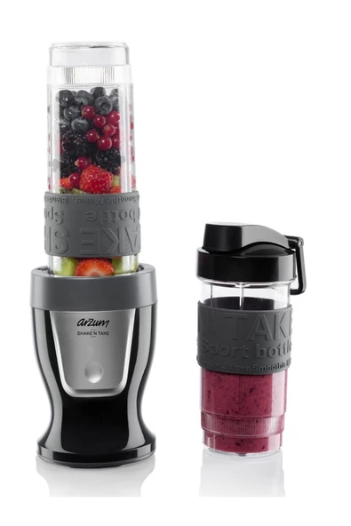 Arzum AR1032 Shake'n Take Kişisel Smoothie Blender, Siyah (300 W, 2 Adet Şişe)