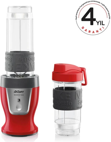 Arzum AR1032 Shake'n Take Kişisel Smoothie Blender, Kırmızı (300 W, 2 Adet Şişe) - 2