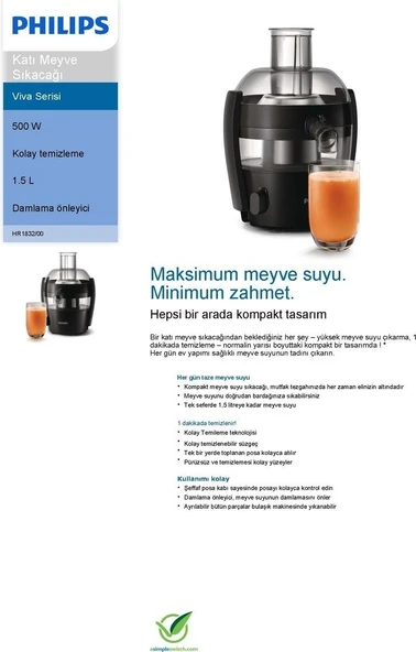 Philips Hr1832/00 Viva Collection Katı Meyve Sıkacağı - Resim 3