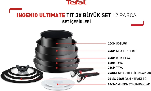 Tefal Titanyum Ingenio Ultimate 3x Büyük Set 12 Parça - 2100129591 - Resim 2