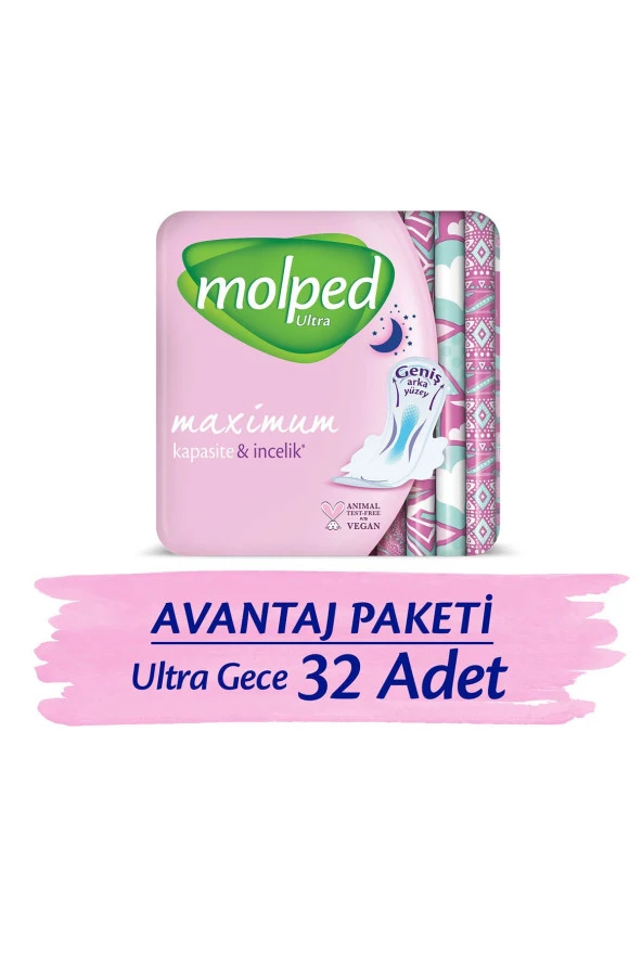 Molped Ultra Hijyenik Ped Anatomik Gece Süper Ekonomik 16 X 2 Adet