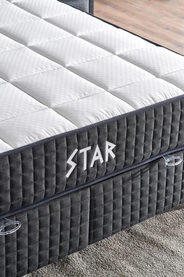 Star Yatak Seti 180x200 cm Çift Kişilik Yaylı Sert Ortopedik Yatak Antrasit Lüks Baza Başlık Takımı - 3