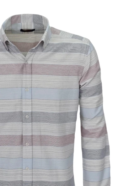 Erkek Silim Fit Pano Çizgili Gömlek BGL-ST03829 - Resim 4