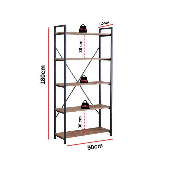 Evdesa Kitaplık Dekoratif Raf 180x90 Cm 5 Raflı - 3