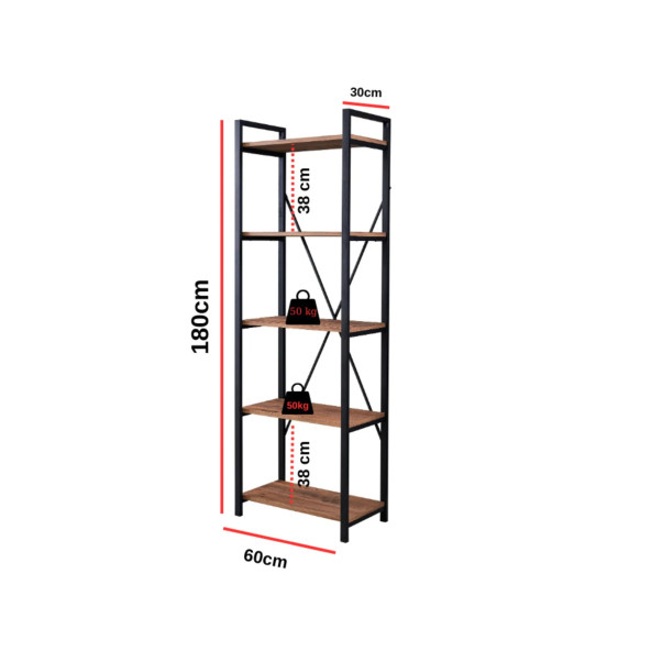 Evdesa Eko Metal Kitaplık Dekoratif Raf Ev Ofis Rafı Dosya Rafı 180x60 Cm 5 Raflı - 3