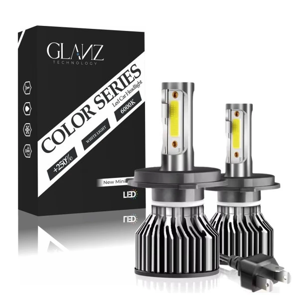 Glanz H4 Color Mini Slim Led Xenon Şimşek Etkili 10000LM 6000K Beyaz Far Ampulü