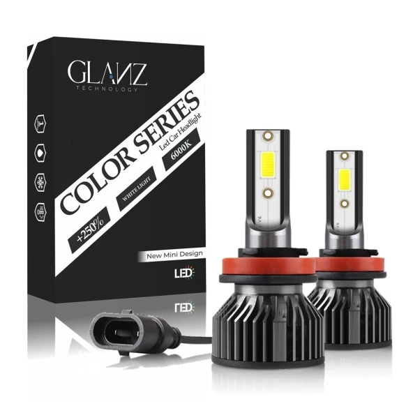 Glanz H8 Color Mini Slim Led Xenon Şimşek Etkili 10000LM 6000K Beyaz Far Ampulü