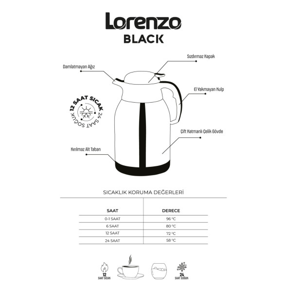 Lorenzo Black Paslanmaz Çelik Termos İnox - 4