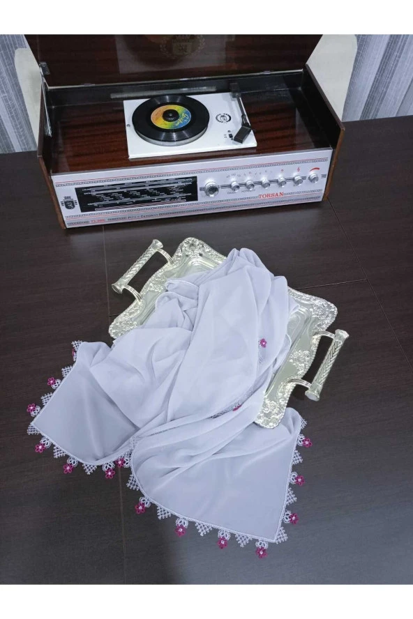 KENARLARI EL YAPIMI TEK MEKİK VE İĞNE OYALI KREP GRİ MEVLÜT BAŞ ÖRTÜSÜ - 5