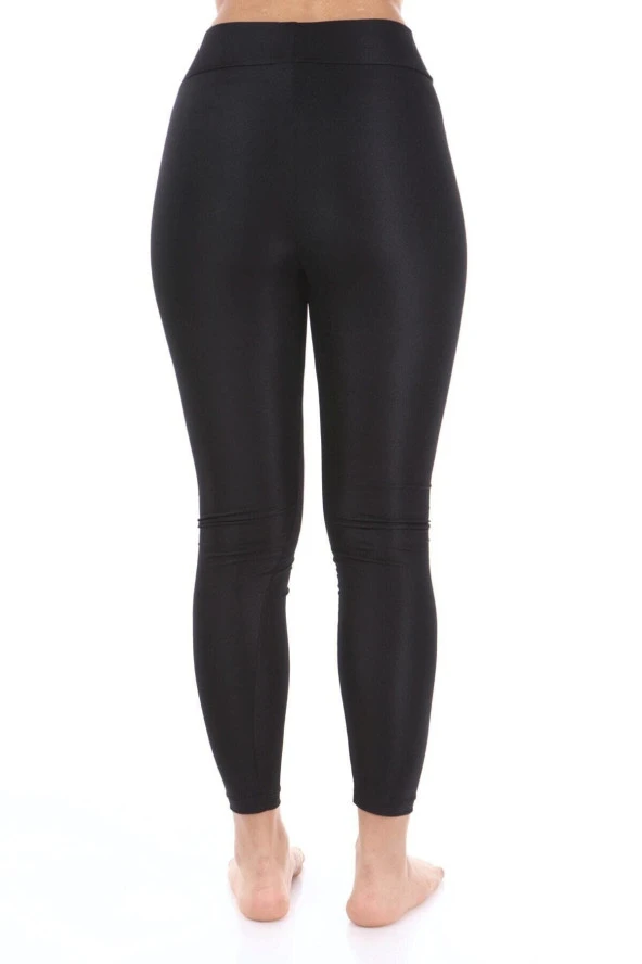 Kadın Siyah Parlak Yüksek Bel Toparlayıcı Büyük Beden Disko Tayt - 5