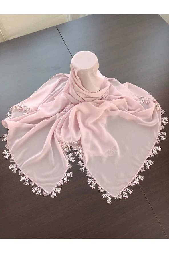 KENARLARI EL YAPIMI TEK MEKİK VE İĞNE OYALI KREP MEVLÜT BAŞ ÖRTÜSÜ - 2