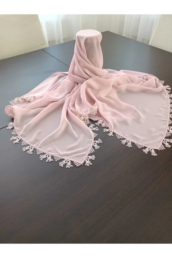 KENARLARI EL YAPIMI TEK MEKİK VE İĞNE OYALI KREP MEVLÜT BAŞ ÖRTÜSÜ - 3