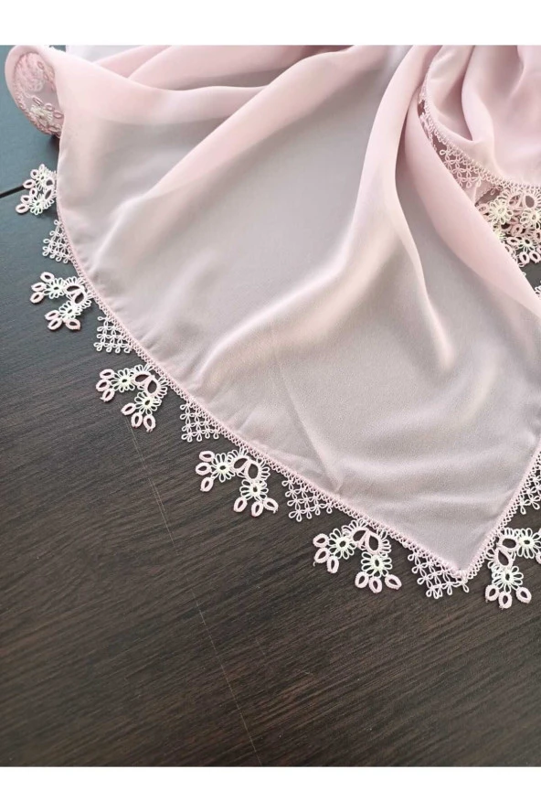 KENARLARI EL YAPIMI TEK MEKİK VE İĞNE OYALI KREP MEVLÜT BAŞ ÖRTÜSÜ - 4