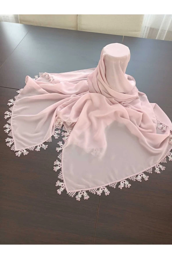 KENARLARI EL YAPIMI TEK MEKİK VE İĞNE OYALI KREP MEVLÜT BAŞ ÖRTÜSÜ - 5