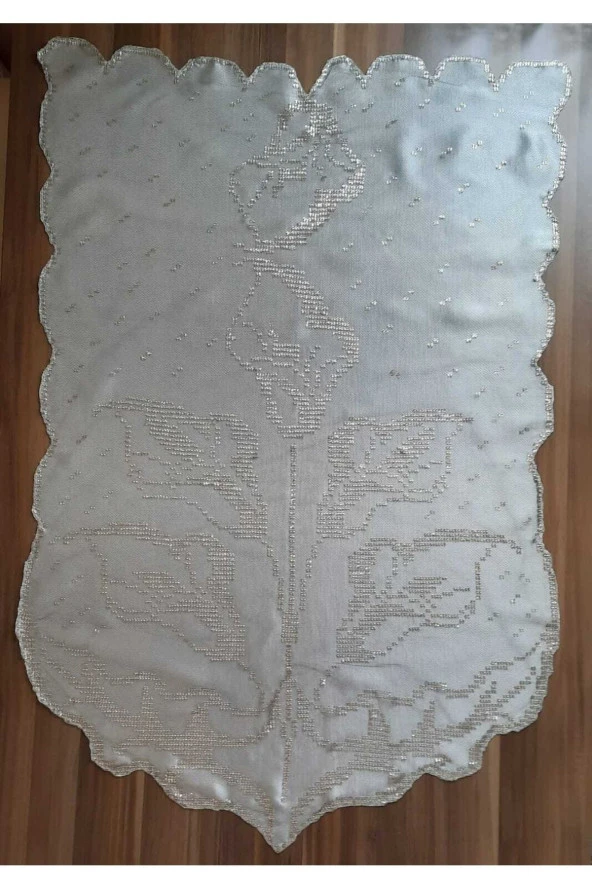 Siyah Petekli Tül Üzerine Gümüş Tel Ile Işlenmiş Masa Örtüsü - 2