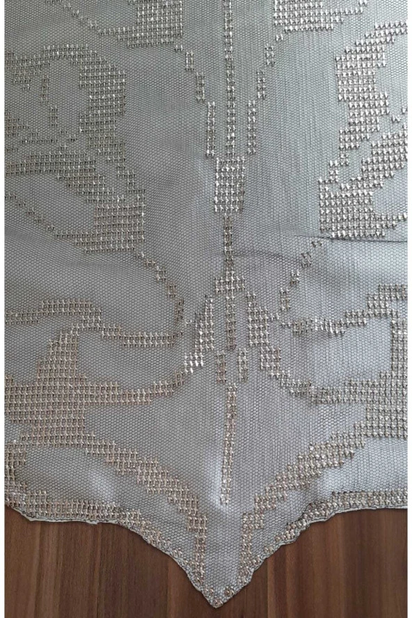 Siyah Petekli Tül Üzerine Gümüş Tel Ile Işlenmiş Masa Örtüsü - 4