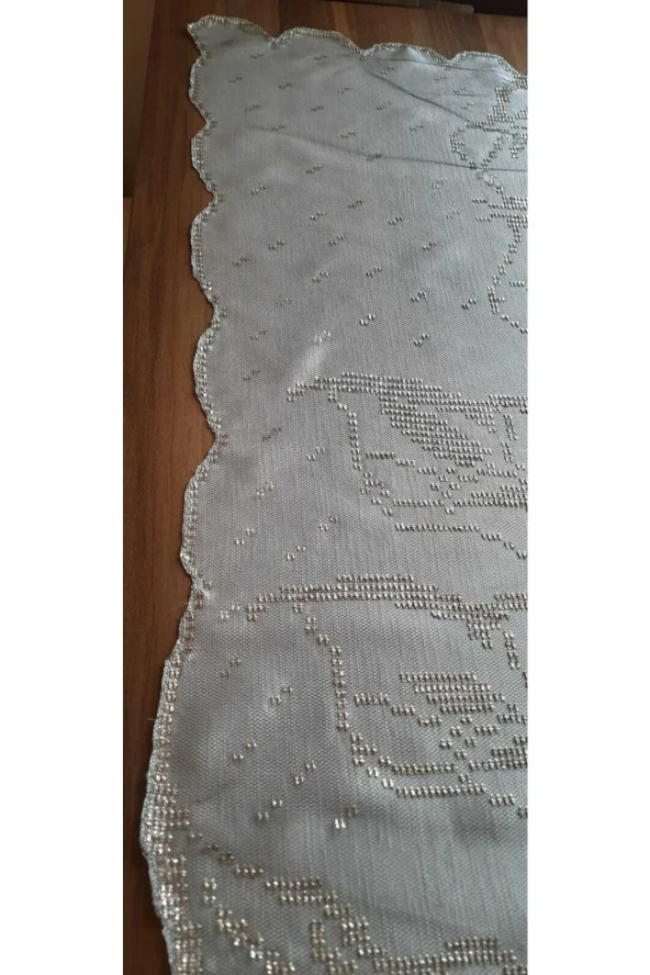Siyah Petekli Tül Üzerine Gümüş Tel Ile Işlenmiş Masa Örtüsü - 5