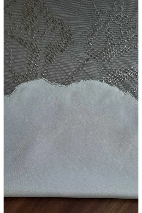 Siyah Petekli Tül Üzerine Gümüş Tel Ile Işlenmiş Masa Örtüsü - 6