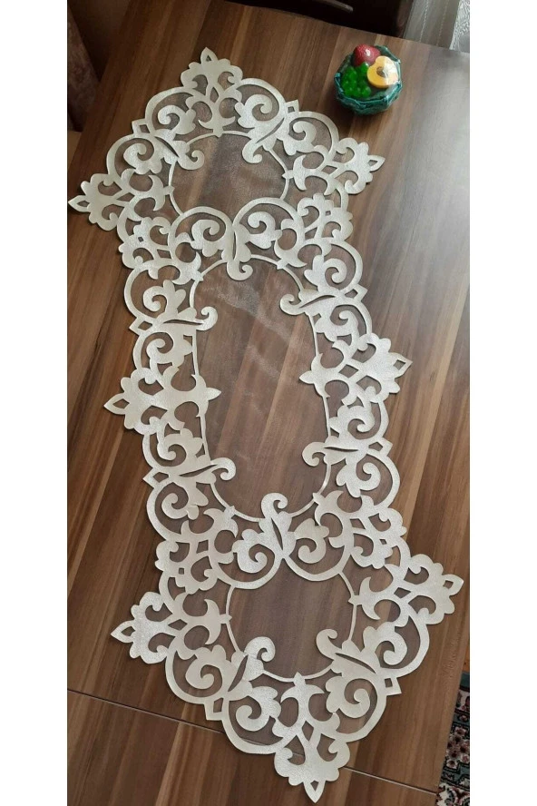 Krem Deri El Işi Lazer Kesim Masa Örtüsü - 7