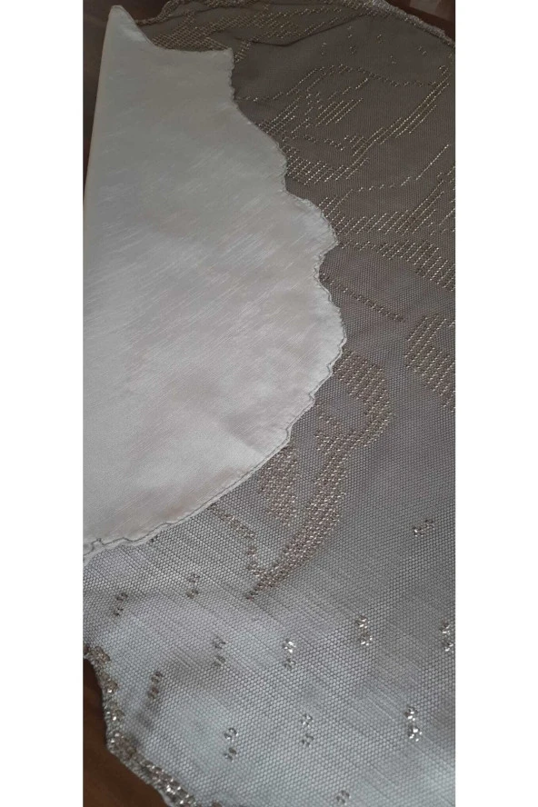 Siyah Petekli Tül Üzerine Gümüş Tel Ile Işlenmiş Masa Örtüsü - 7