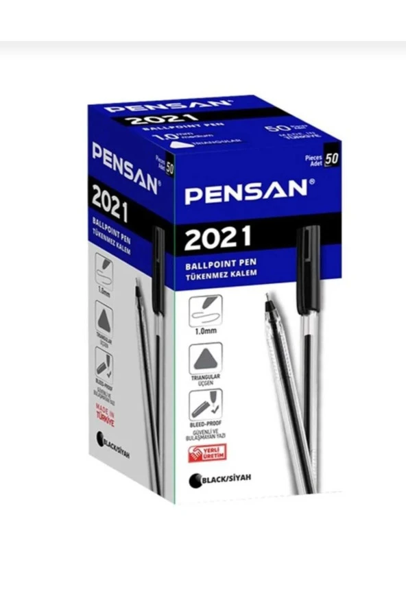 Pensan 2021 1.0 Üçgen Siyah / Black Tükenmez Kalem 50 Adet - 3