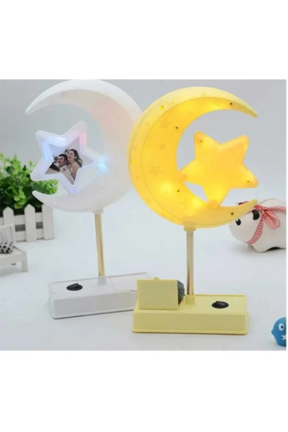 LED AY YILDIZLI YAN TARAFINDA KÜÇÜK TAKILARI KOYABİLECEK BÖLÜM SARI GECE LAMBASI - 4