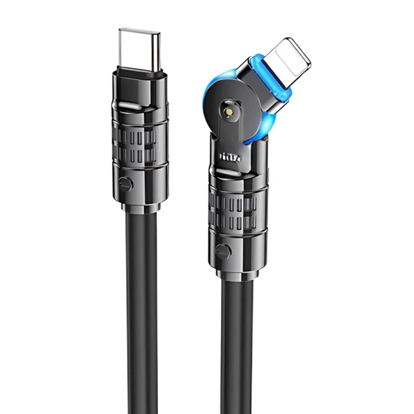 Coofbe Super Şarj Döner Başlık 27W Type-C to İphone Şarj Kablosu İphone 11 12 13 14 Pro Max Şarj Kablo - 6