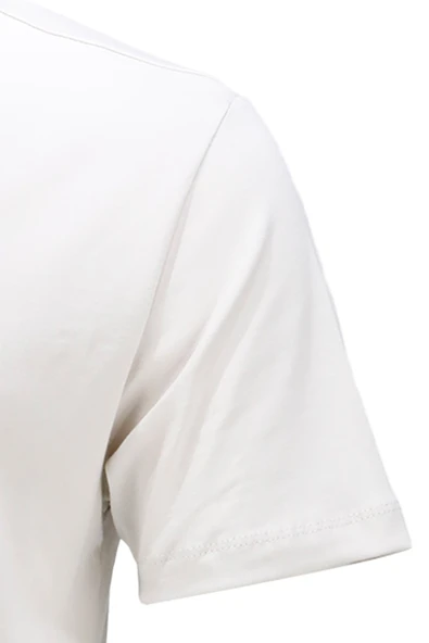 Erkek V Yaka Standart Fit Krem T-Shirt - 3