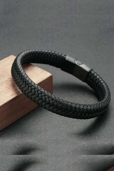 Erkek Deri Bileklik Siyah Bilezik Manyetik Toka ürün görseli