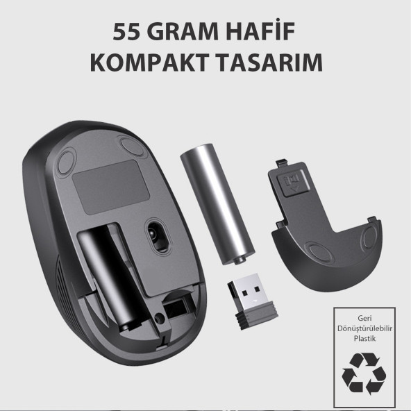 Lenovo Lecoo WS202 Kablosuz 1200DPI 4 Tuşlu Optik Mouse Siyah - 5