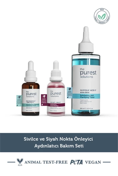 Sivilce ve Siyah Nokta Önlemeye Yardımcı Aydınlatıcı Bakım Seti 200 ml + 30 ml + 30 ml