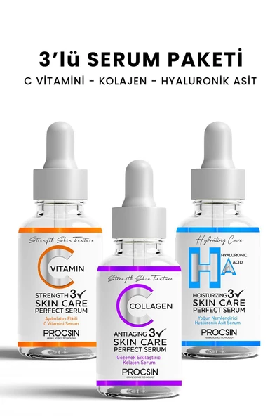 Üçlü Serum Paketi (C VİTAMİNİ - KOLAJEN - HYALURONİK ASİT SERUMU)