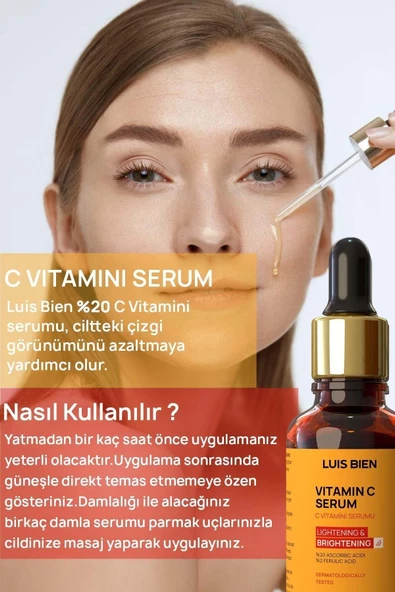 Leke Karşıtı Cilt Aydınlatıcı C Vitamini Serum 30 ml ( %20 C vitamini - %2 Ferulic Acid ) - 3