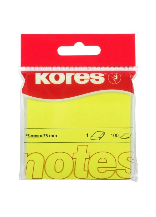 Kores Yapışkanlı Not Kağıdı Sarı 75x75 MM  100 Syf