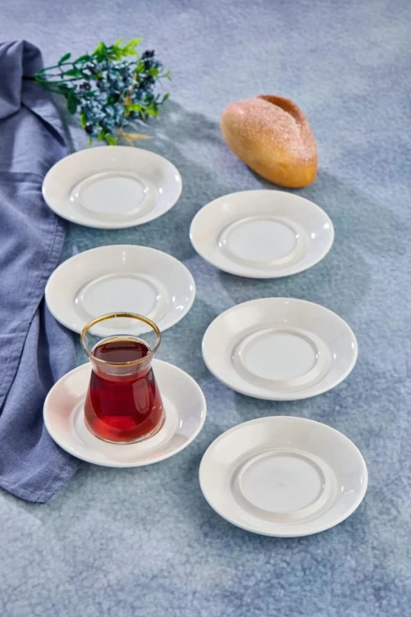 Cooker Özel Alaçatı Sade Desensiz Porselen Çay Tabak 6 Adet CKR4153 - 3