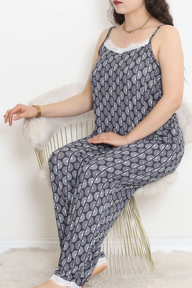İp Askılı Battal Pijama Takımı Lacivert - 174.1287. - 4