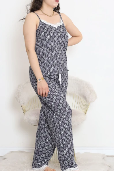 İp Askılı Battal Pijama Takımı Lacivert - 174.1287. - 5