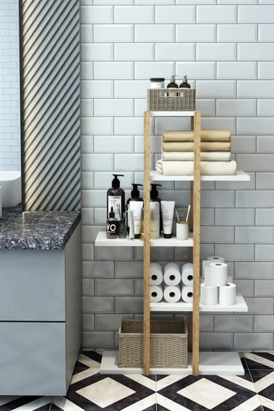 Jest Dekor Konsept Lotus Beyaz Ahşap 5 Katlı Çiçeklik, Saksılık, Çiçek Standı, Dekoratif Raf / Çok Amaçlı Kullanım - 3