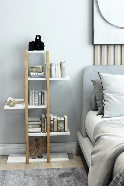 Jest Dekor Konsept Lotus Beyaz Ahşap 5 Katlı Çiçeklik, Saksılık, Çiçek Standı, Dekoratif Raf / Çok Amaçlı Kullanım - 5