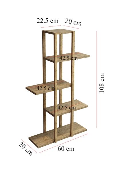 Jest Dekor Konsept Lotus Atlantik Çam Ahşap 5 Katlı Çiçeklik, Saksılık, Çiçek Standı, Dekoratif Raf-çok Amaçlı Kullanım - 7