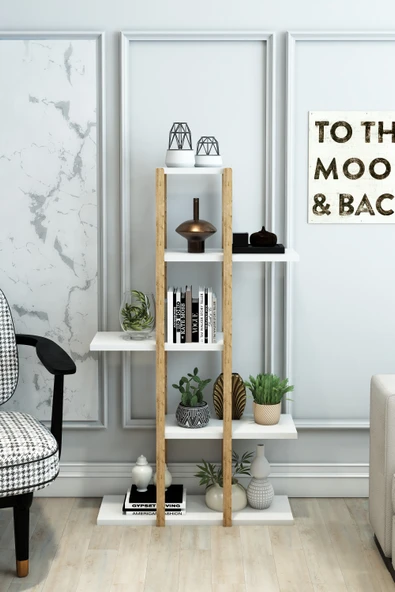 Jest Dekor Konsept Lotus Beyaz Ahşap 5 Katlı Çiçeklik, Saksılık, Çiçek Standı, Dekoratif Raf / Çok Amaçlı Kullanım - 4