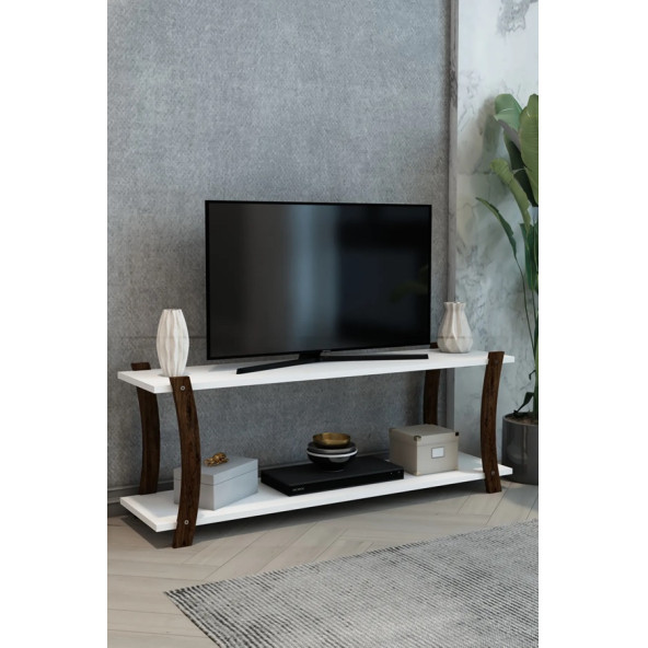 Lova Beyaz Ahşap Raflı Televizyon Sehpası, Tv Ünitesi, Tv Sehpası / 120x30 Cm / Şık ve Ergonomik