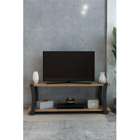 Roma Atlantik Çam Ahşap Raflı Televizyon Sehpası, Tv Ünitesi, Tv Sehpası / 120x30 Cm / Şık ve Ergonomik