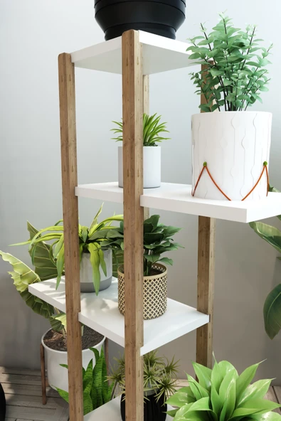 Jest Dekor Konsept Lotus Beyaz Ahşap 5 Katlı Çiçeklik, Saksılık, Çiçek Standı, Dekoratif Raf / Çok Amaçlı Kullanım - 7
