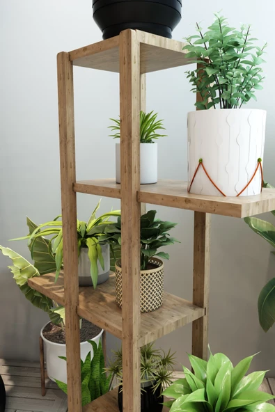 Jest Dekor Konsept Lotus Atlantik Çam Ahşap 5 Katlı Çiçeklik, Saksılık, Çiçek Standı, Dekoratif Raf-çok Amaçlı Kullanım - 3