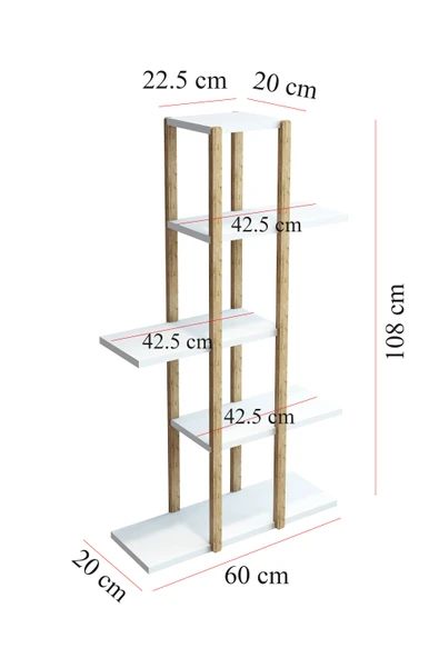 Jest Dekor Konsept Lotus Beyaz Ahşap 5 Katlı Çiçeklik, Saksılık, Çiçek Standı, Dekoratif Raf / Çok Amaçlı Kullanım - 6