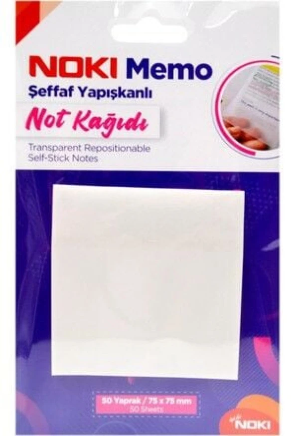 Noki Yapışkanlı Not Kağıdı Memo 50 YP 75x75 Şeffaf  12300