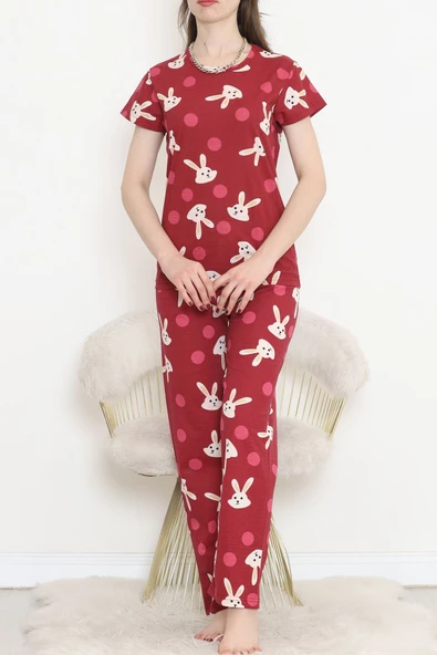 Desenli Pijama Takımı Bordo - 130.1287. - 5