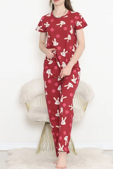 Desenli Pijama Takımı Bordo - 130.1287. - 2