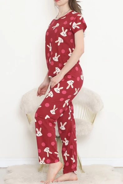 Desenli Pijama Takımı Bordo - 130.1287. - 3
